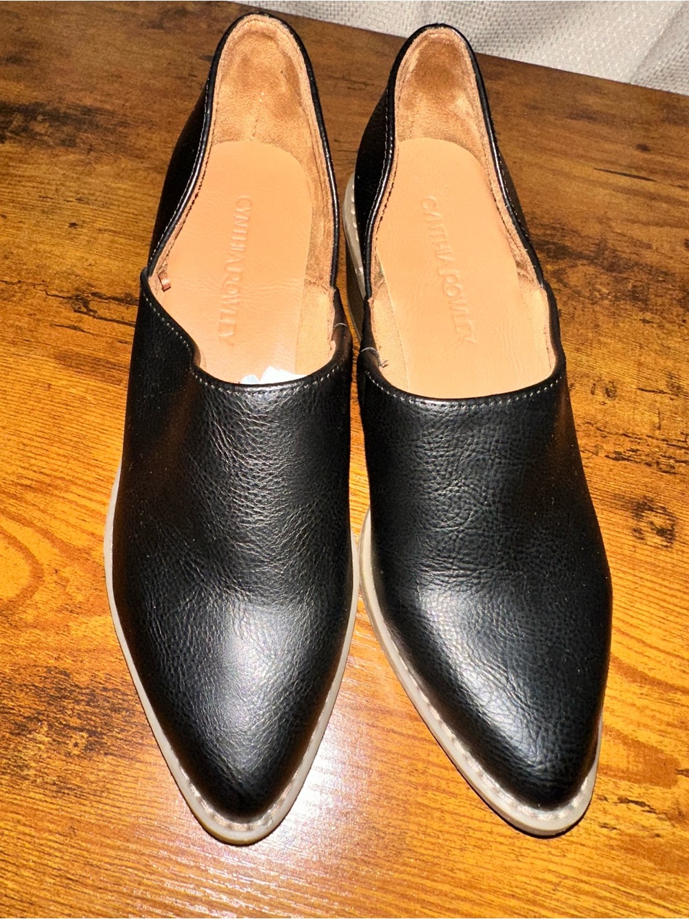 Cynthia Rowley Eddie Black Faux Leather Pointed Toe Mules Bootie Shooties US 6.5